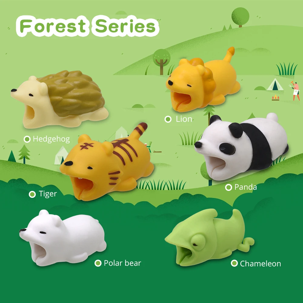 

TISHRIC One Piece Animal Cable Bite Protector for Iphone Winder Phone holder Accessory chompers rabbit dog cat Dropshipping