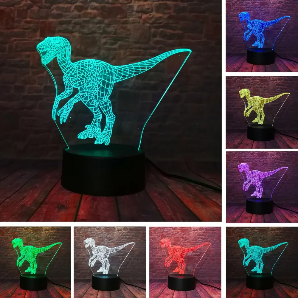 Velociraptor 3D лампы динозавра Clever синий 7 цветов светодиодный ночной Светильник для детей для маленьких мальчиков спальную комнату декор платье, платье для дня рождения, подарки на Рождество