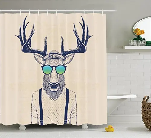 

Shower Curtain by Ambesonne Illustration of Deer Dressed Up Like Cool Hipster Fashion Creative Fun Animal