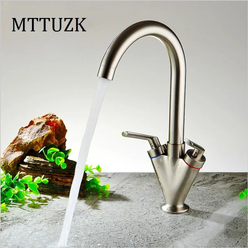 MTTUZKFree Shipping Brass Quality double Handle Single Hole Kitchen