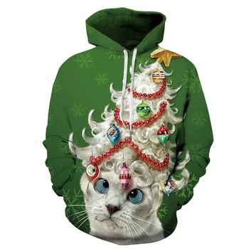 

Christmas Tree 3D Print Cute White Cat Green Jacket Men/women Hiphop Streetwear Hoodies Pullover Sweatshirts Boys Casual Outwear