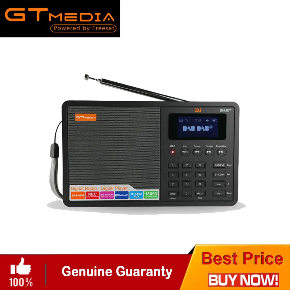 

GTMedia D1 DAB FM Digital Radio Stereo Built-in Loudspeaker Bluetooth with LED Display Support Worldwide FM band frequency