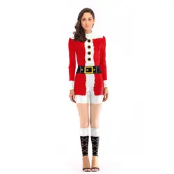 2018 новый Санта-Клаус ролевая Одежда Женская молния с длинными рукавами плотно-Облегающий комбинезон для взрослых Рождественская