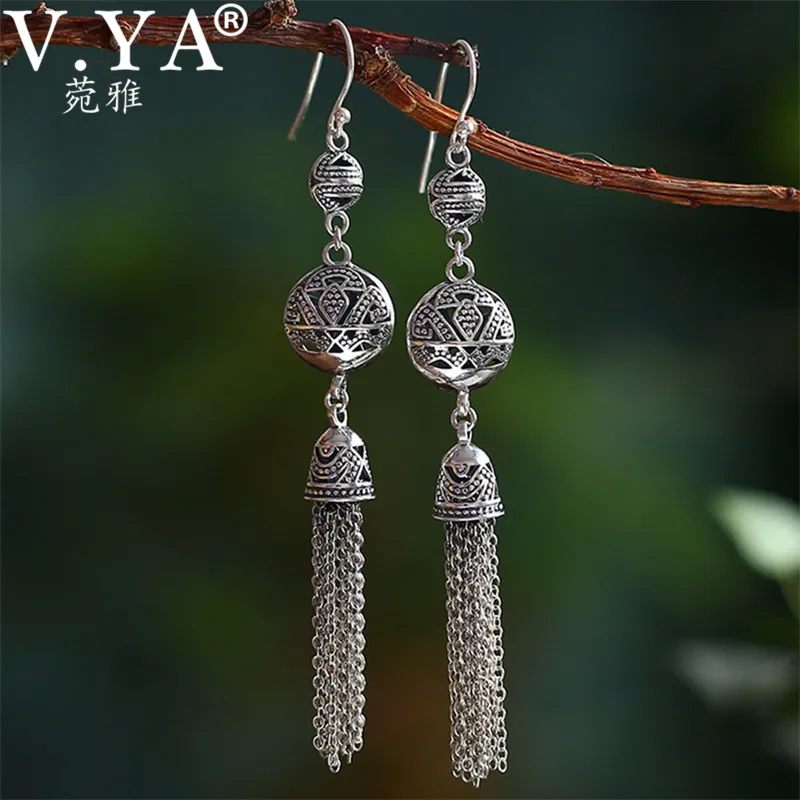 V. YA 70 мм длинные серьги в виде цветка пиона для женщин 925 пробы серебряные этнические серьги женские модные ювелирные изделия