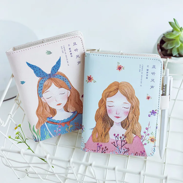 

Lovely Girl PU Cover A6 Journal Hobonichi Style Diary 144P Undated Monthly Weekly Daily Plan Free Shipping