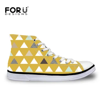 

FORUDESIGNS Mod Mint Triangles Print Women Sneakers Vulcanize Shoes High top Canvas Female Flats Footwear Tenis Feminino Zapatos