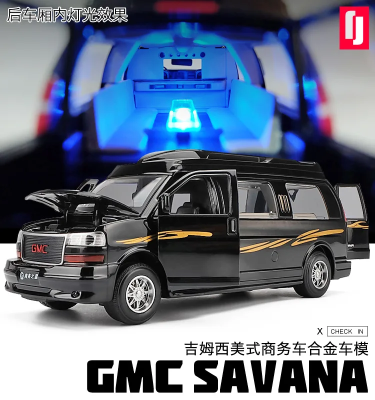 Электрический сплав весы модели автомобилей литой coche carro игрушки для детей mkd3 1:32 авто автомобиль звуковой свет GMC SAVANA RV автомобиль - Цвет: Черный