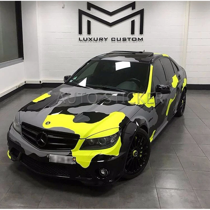 5/10/15/20/25/30m*1.52m Yellow Black Gray Big Camo Adhesive PVC Vinyl