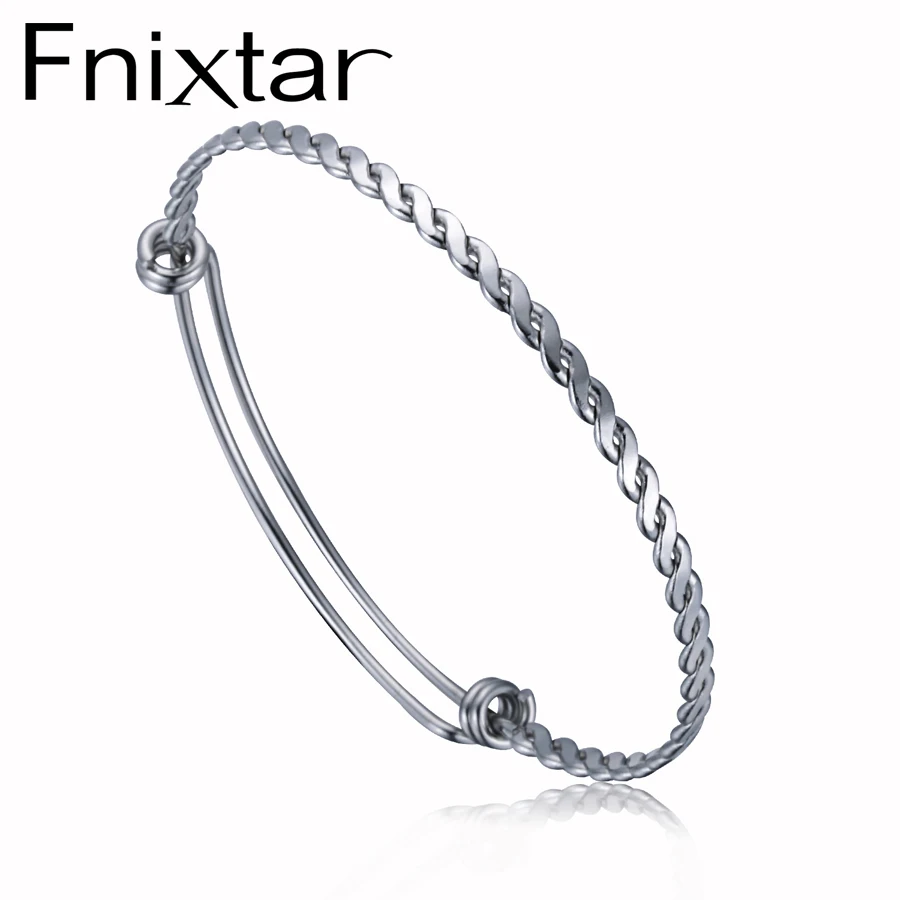 

Fnixtar 3.2mm 4mm Twist Wire Bangle Bracelet Custom Charm Bracelet Stainless Steel Adjustable Twisted Bangles 50pcs/lot
