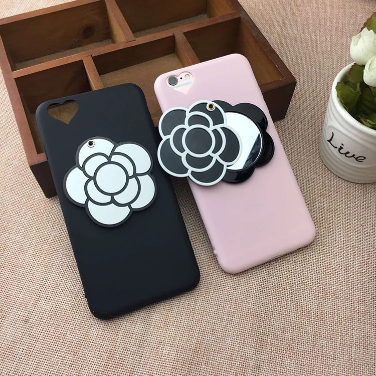 For iPhone 6 6s 7 Plus Case New Camellia make up mirror Love heart Soft silicone Phone Cover for 5 5s SE back | Мобильные телефоны