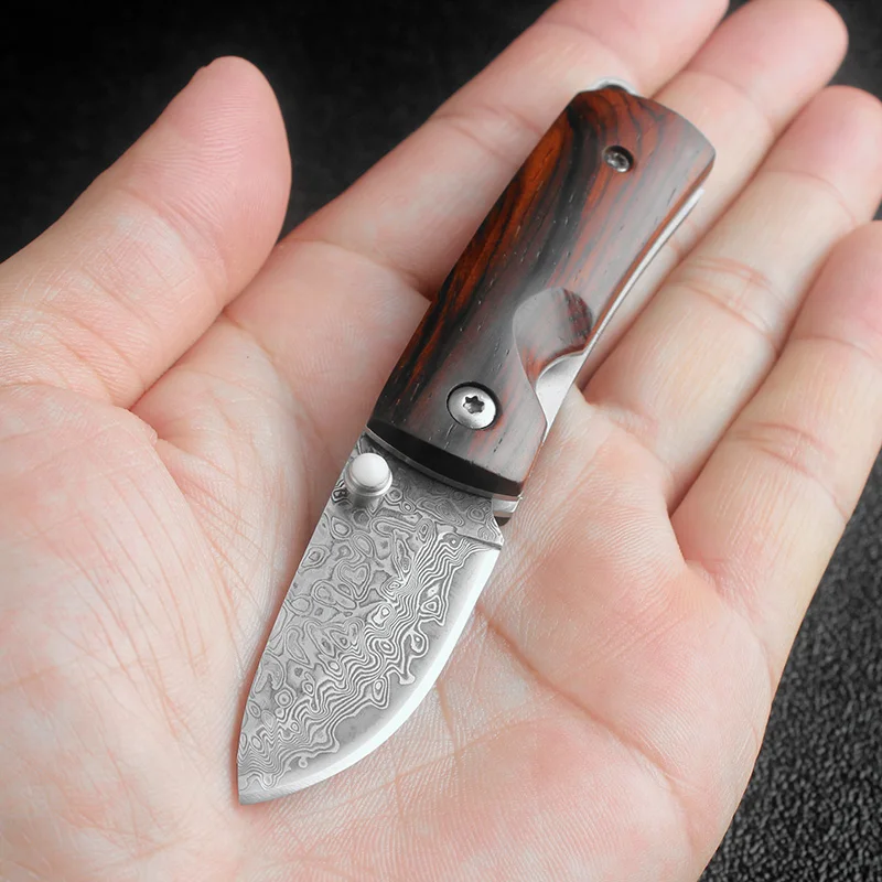 Мини дамасский карманный нож с деревянной ручкой складной нож открытый портативный кемпинг тактические ножи для выживания универсальный