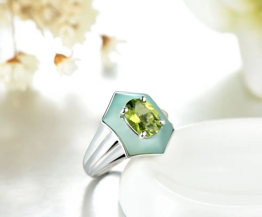 Hutang натуральный Овальный перидот зеленый перламутр кольца твердые 925 пробы Серебряное кольцо ювелирные изделия из драгоценных камней женский лучший подарок