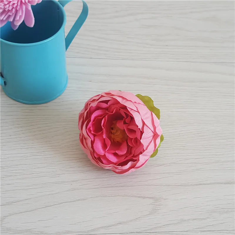 5pcs/lot 5cm High Quality Peony Flower Head Silk Artificial Flowers Wedding Decoration DIY Garland Crafts Fake Flowers Flores - Цвет: Темно-розовый