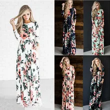 Shopping Pakistan Clothing, Selling New European And American Long Skirts, Multi-color Yards Printed Sleeve Sexy Dress 8039