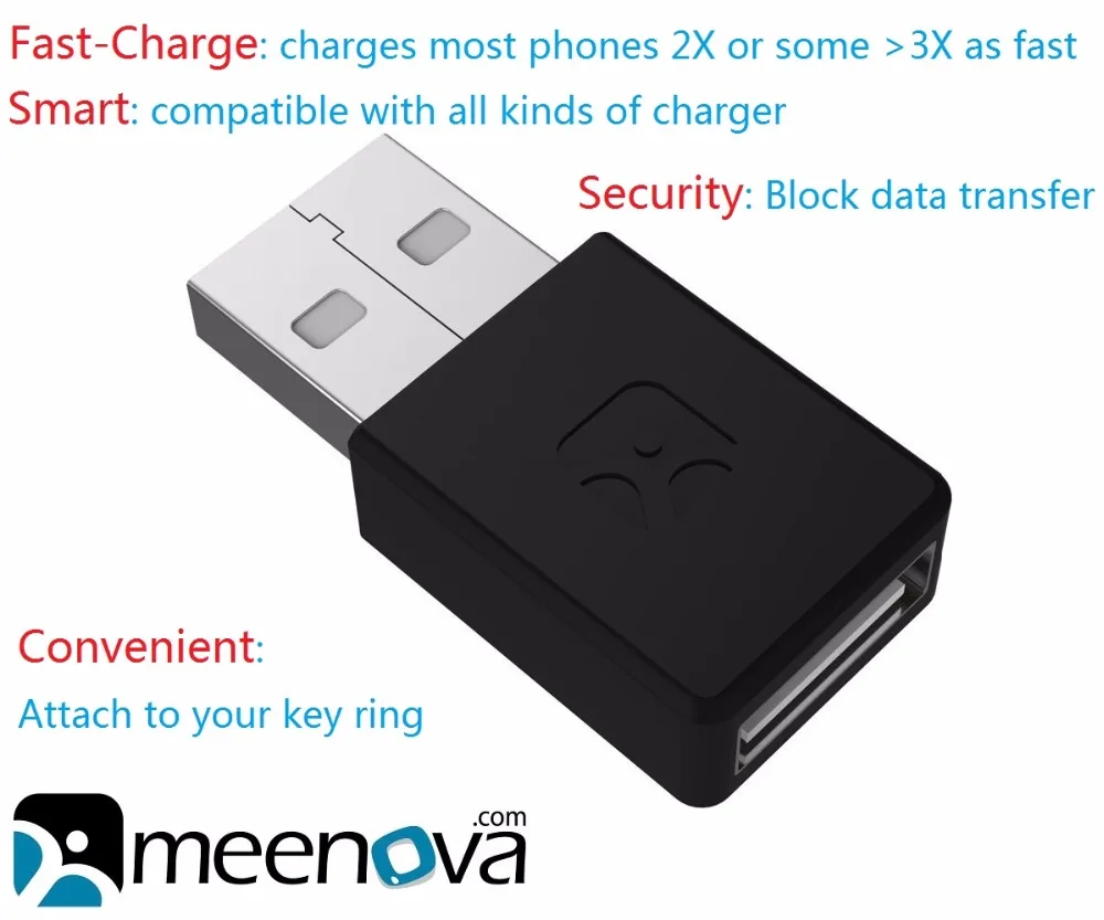 

Meenova Smart & Secure Fast-Charge USB Adapter for Smartphones & Tablets iPhone: 2X Fast Charging, Data Block & Charge Only
