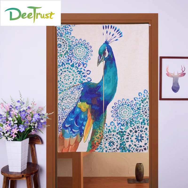 

Peacock Chinese Door Curtain Linen Cotton Animal Printed Short Curtains for Living Room Creative Kitchen Home Decoration