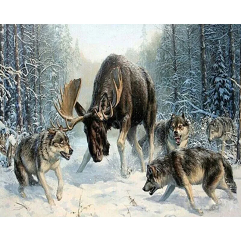 Wolf Group Hunting.40x50cm, живопись по номерам, DIY, настенное искусство, украшение гостиной, пейзаж, фигура, животное, цветок, мультфильм