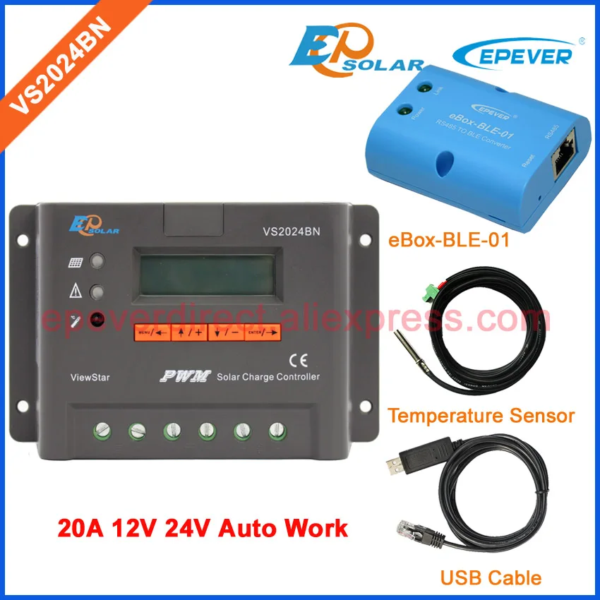 

New PWM controller with lcd display VS2024BN 20A USB cable and temperature sensor BLE BOX 12V 24V EPEVER/EPsolar Solar system
