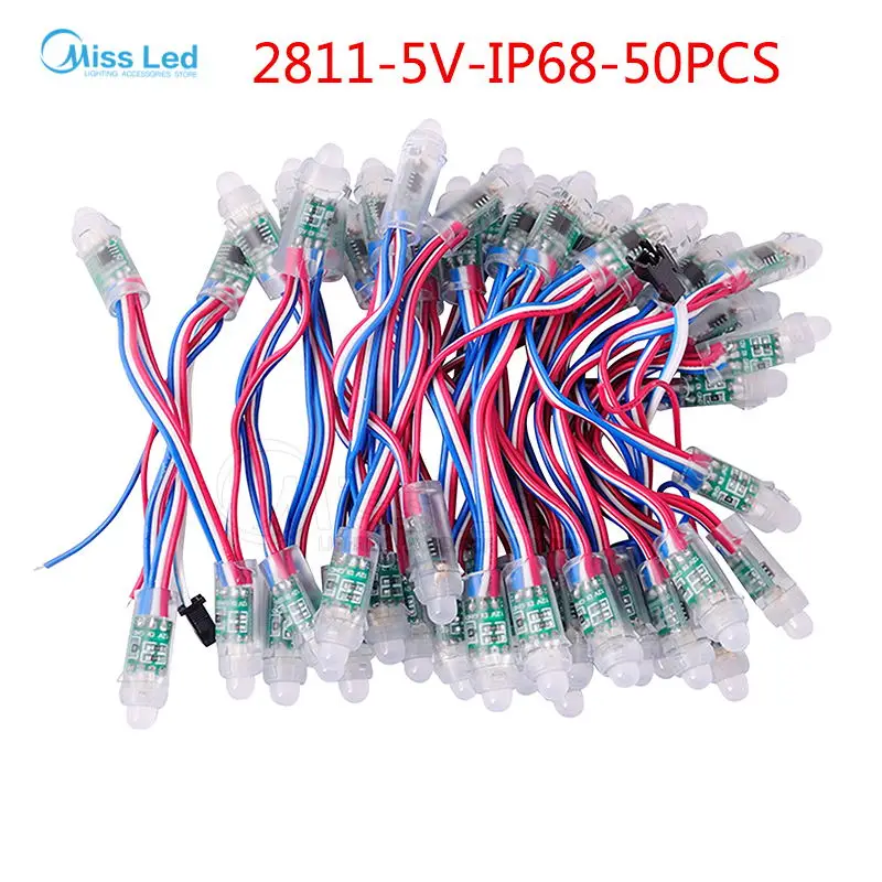 

WS2811 RGB Digital Led Module 50pcs 12mm,waterproof ip68 ,2811 IC Black/Green/White/Crystal/RGB Wire,led pixel Modules,DC5v