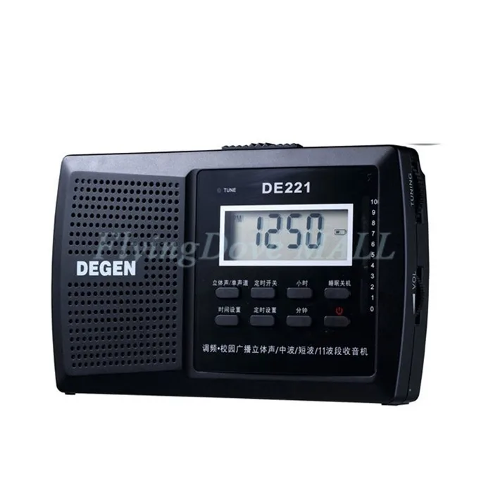 Черный DEGEN DE221 FM стерео радио FM1-2/MW/SW1-8 11-band мир приемник DSP кампуса радио Y4300A