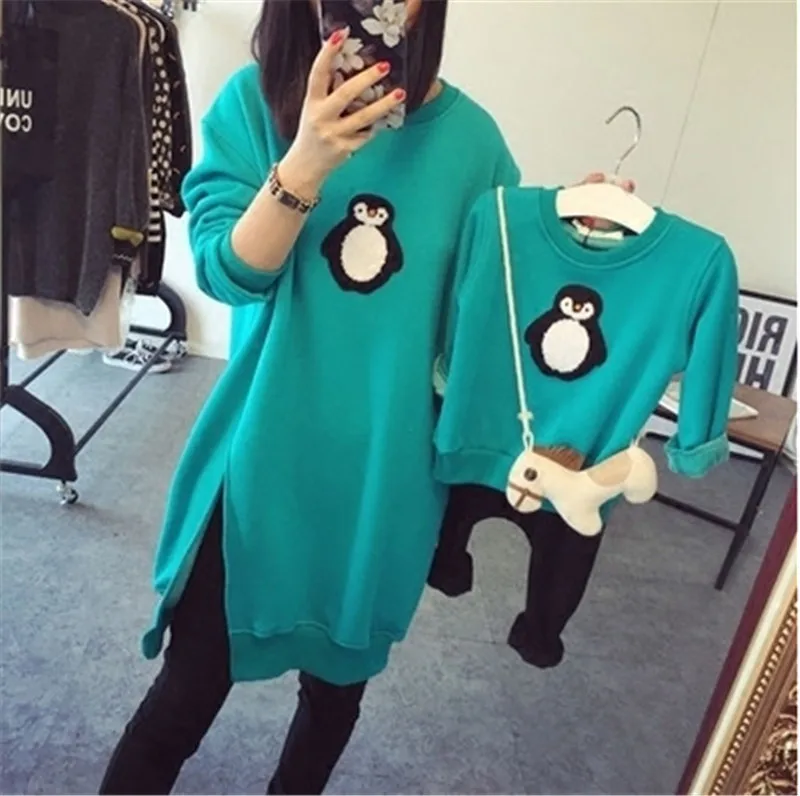 Spring Style Одинаковые комплекты для семьи Футболки Осень г., рубашки для мамы и детей, для мальчиков и девочек одежда с принтом пингвина, Свитера с длинными рукавами для мамы и сына, C0373 - Цвет: Spring Style