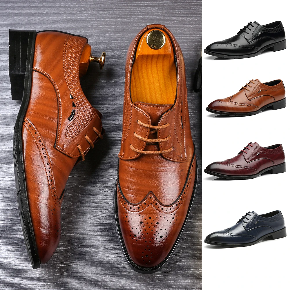 

New Men's Brogue Perforated Leather Wing-tip Lace Up Oxford Dress Shoes C2-2791
