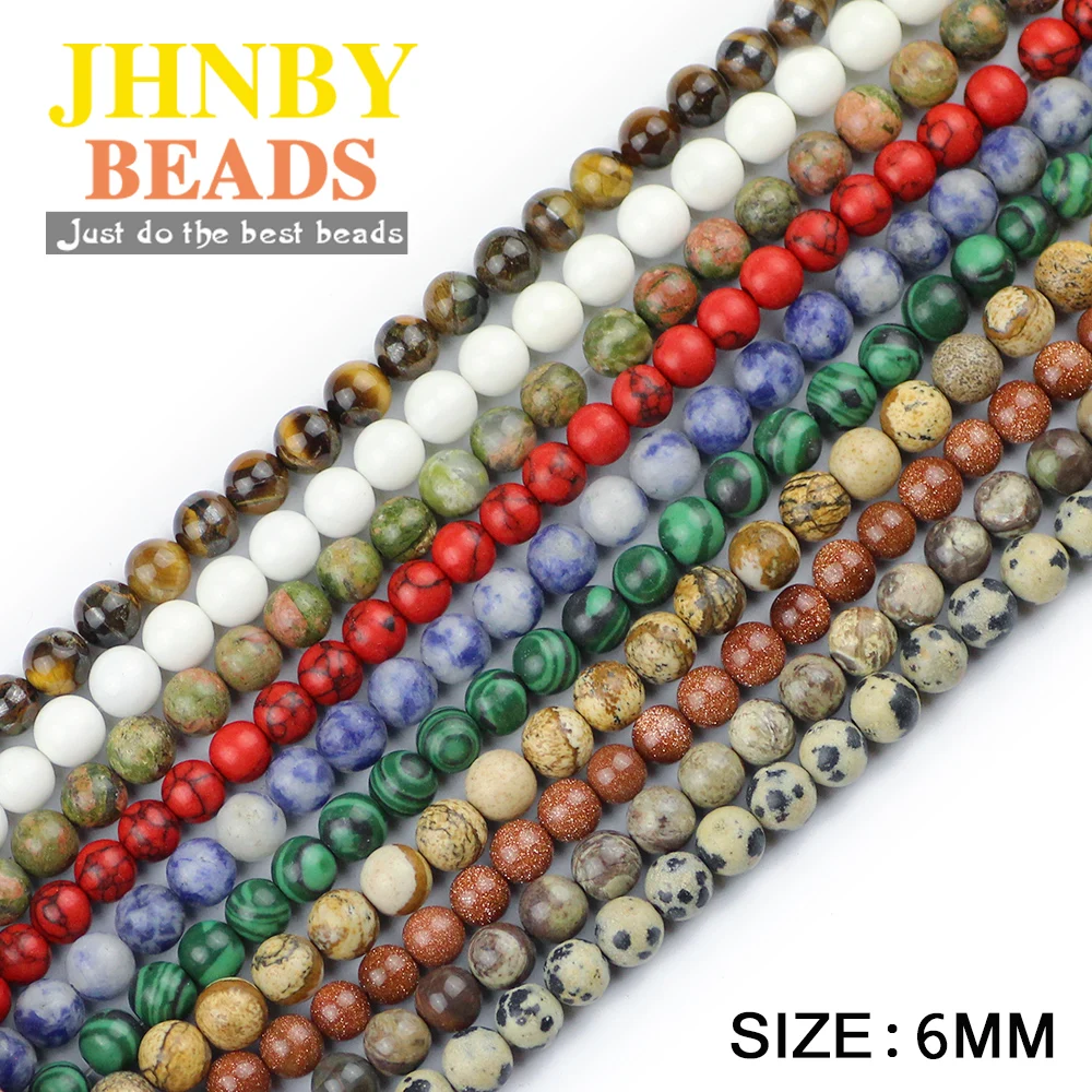 

JHNBY 6MM Blue Coral Malachite Lapis lazuli Opal Lava Amazonite Natural Blood Stone Round beads ball Jewelry bracelet making DIY