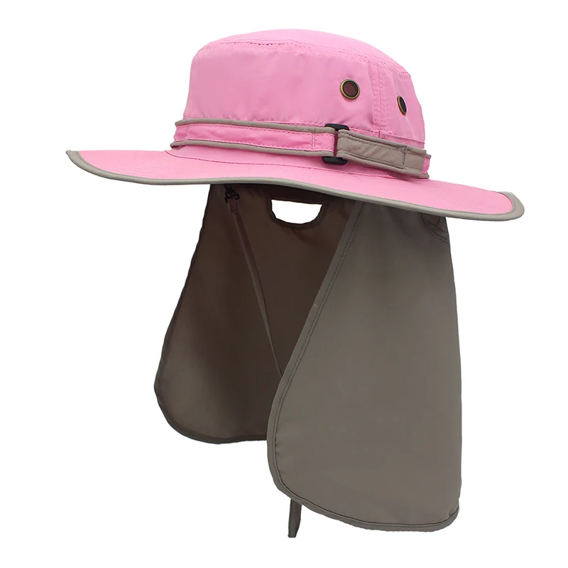 Шляпа-ведро с широкими полями для мужчин и женщин со шнуровкой, водонепроницаемая уличная шляпа для рыбалки, охоты, рыбацких костей, шапки для альпинизма, шляпа от солнца - Цвет: pink-light grey