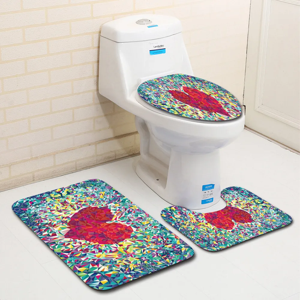 

Bathroom Mat Set 3Pcs Flannel Bath And Toilet Mat sets Valentine's Day Non Slip Toilet Seat Cover Rug Bathroom Set Decor K717