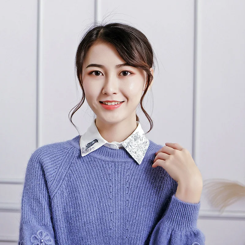 

White Chiffon Pointed Detachable Collar Women Printed Collars