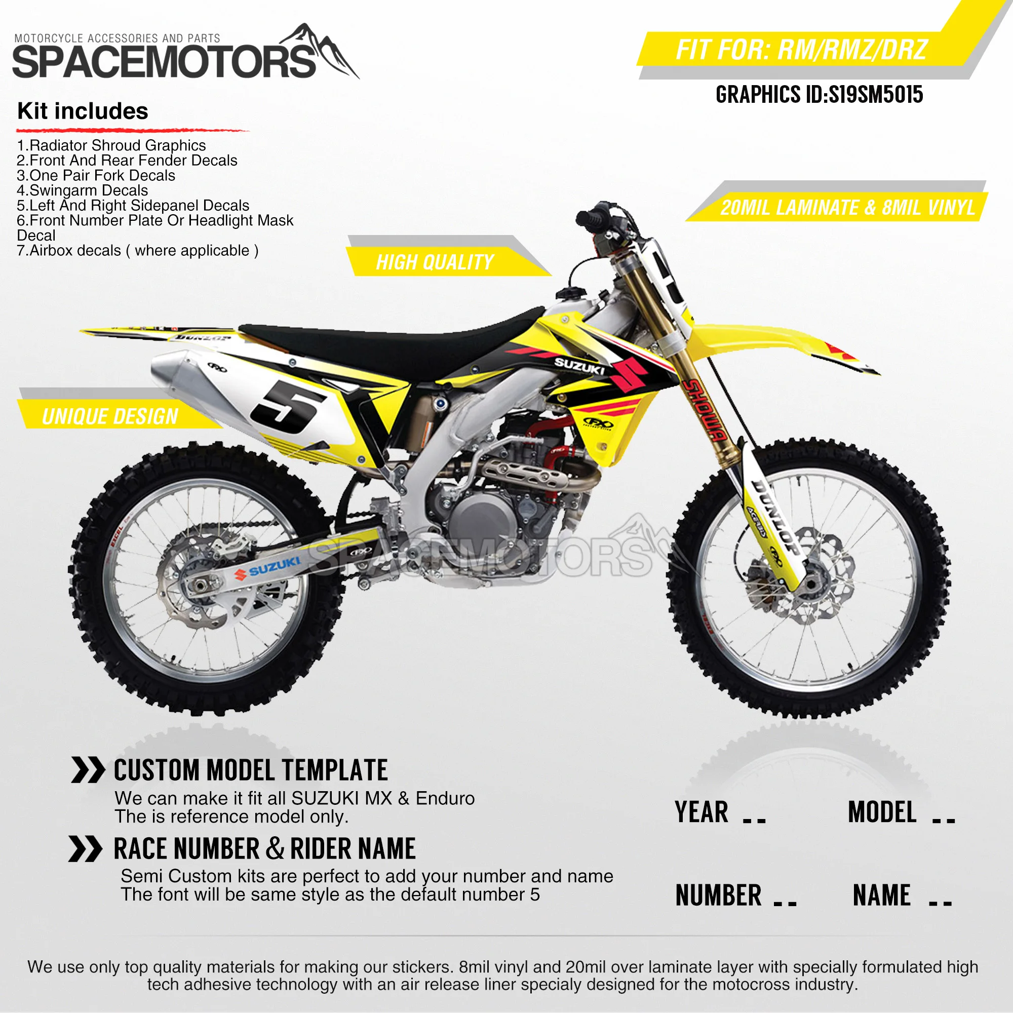 MotoSpace команда Графика Фоны наклейки 3m на заказ для SUZUKI RMZ250 04 18 RMZ450 08 17 RM125/250 03