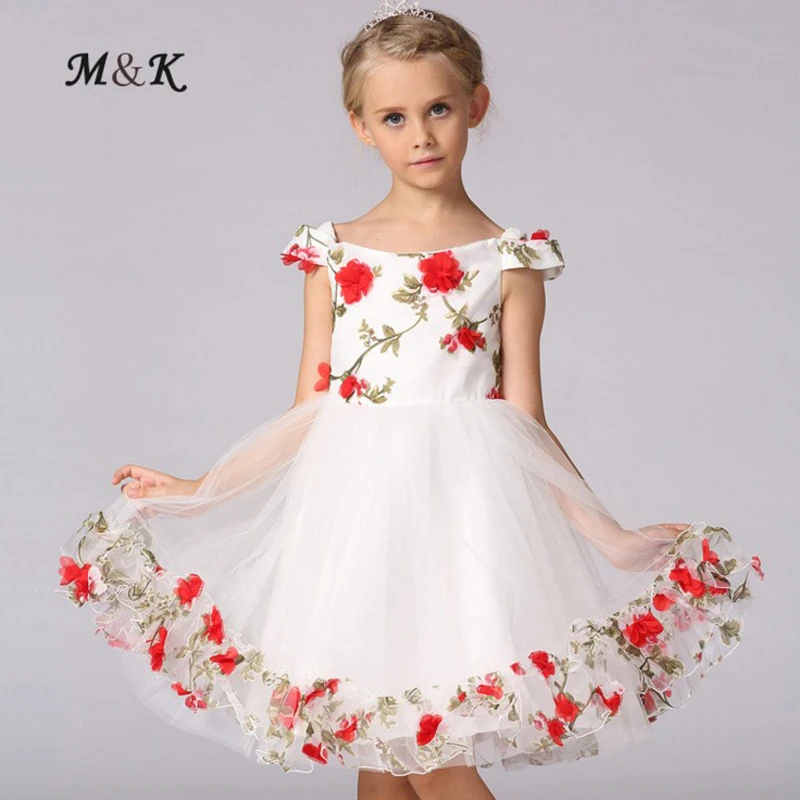 5 12 Years Old Rose Flowers Baby Girls Dress Summer 2017 Children White