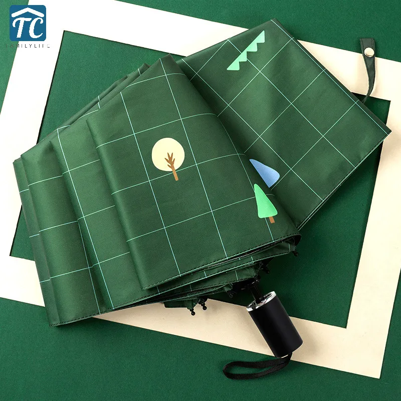 

Automatic / Non-automatic Umbrella Three-folding Sun Rain Female Portable Green Prevent Uv Ladies Rainproof Windproof Black Coat