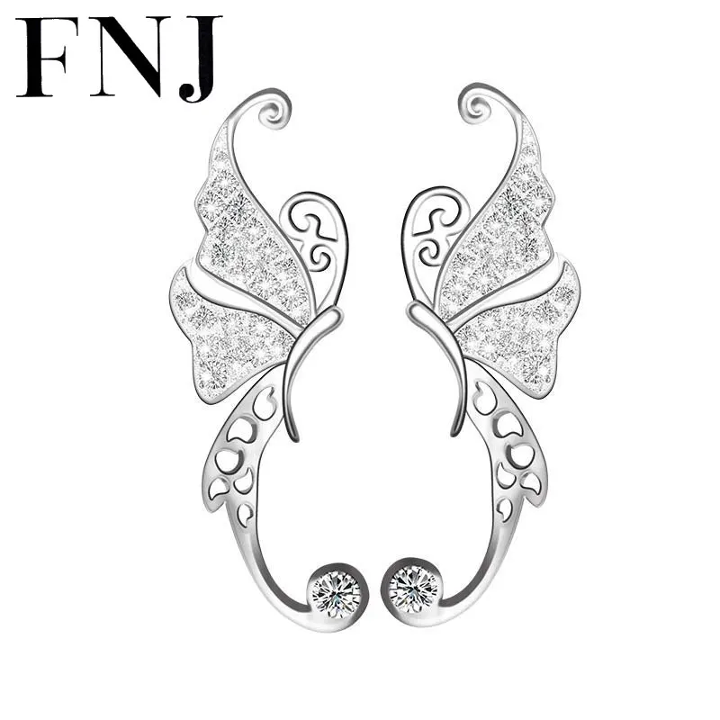 

FNJ 925 Silver Butterfly Stud Earring Women Jewelry 100% S925 Sterling Silver Animal AAA Cubic Zircon Earrings