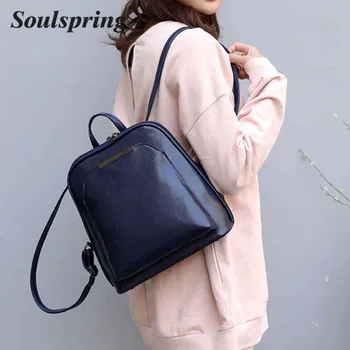 

2019 New Brand Vintage Oil Wax Leather Backpack Women Travel Satchel Casual Shoulder School Bagpack Female Back pack