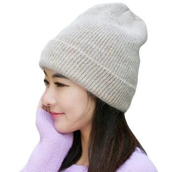 

Winter Women Rabbit Cashmere Knitted Hat Fashion Wool Thickening Beanies Skullies Hat Female Warm Hats Casual Snow Bonnet Caps