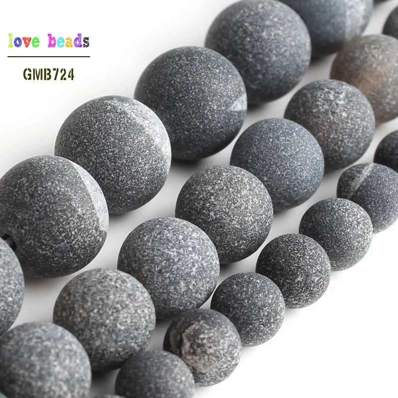 

6/8/10mm Matte Gray Striped Drusy Agat Round Loose Beads for Jewelry Making DIY Bracelets 15inch/strand