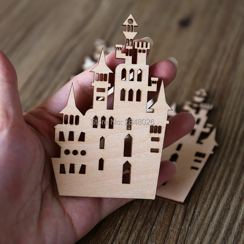 

castle Wooden Embellishments for Craft,Wooden Ornament, Silhouette, Small Gift Tags, Laser cut Crafting Supplies,