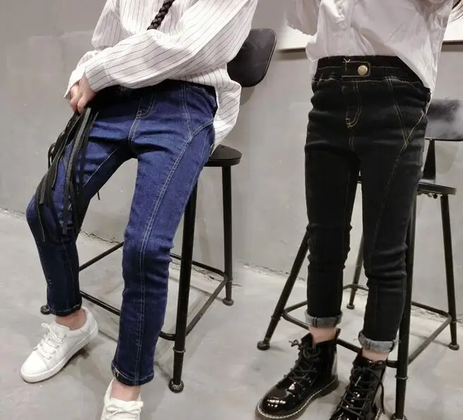 

[Bosudhsou] dka-18 Children Clothes Girls Jeans Solid Slim Denim Blue Baby Girl Causal Jeans Girls kids long trousers Clothing