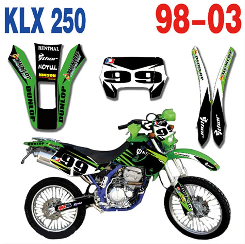 

TEAM Customized GRAPHICS & BACKGROUNDS DECALS STICKERS Kits Fit for Kawasaki KLX250 KLX 250 1998 1999 2000 2001 2002 2003
