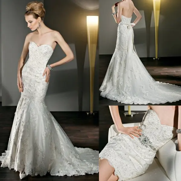 New Style WD062 Beaded Strapless Sweetheart Mermaid Lace Convertible