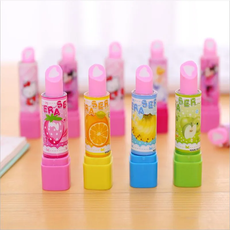 

1PCS Stationery Creative Fruit Lipstick Shape Eraser Pupils Child Prize Alteration Stationery Lipstick erasers for children