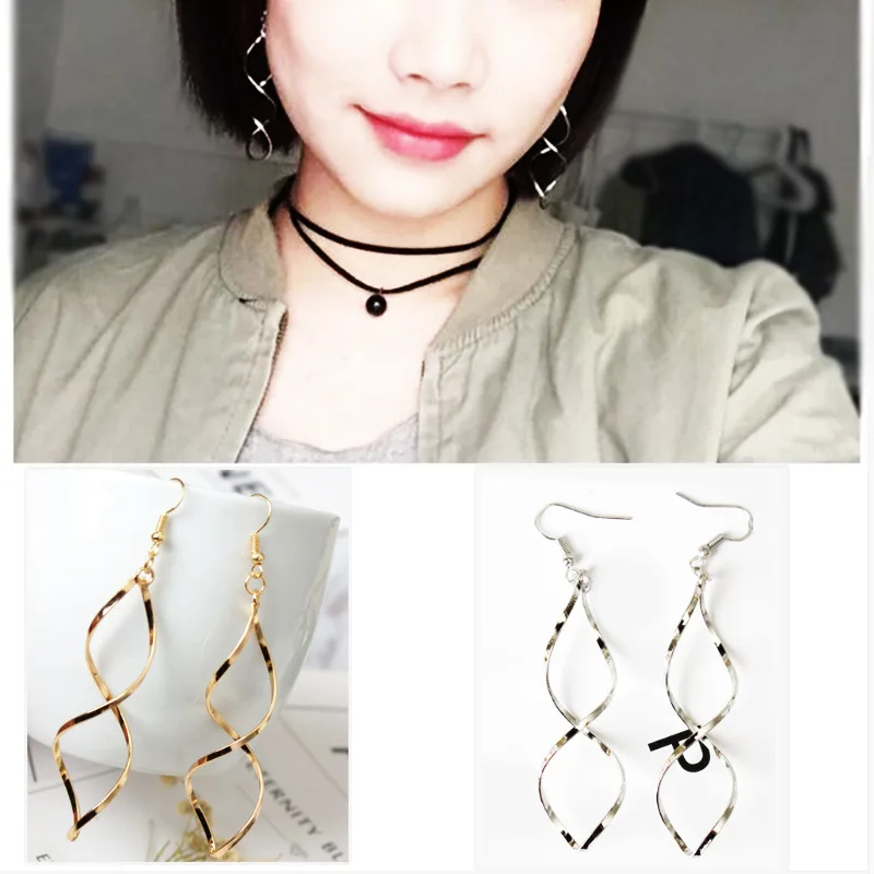

Fashion Silver Drop Earrings Gold Long Jewelry Boucle D'oreille Leafs Pendant Earrings Twisted Long Dangling For Women Gift