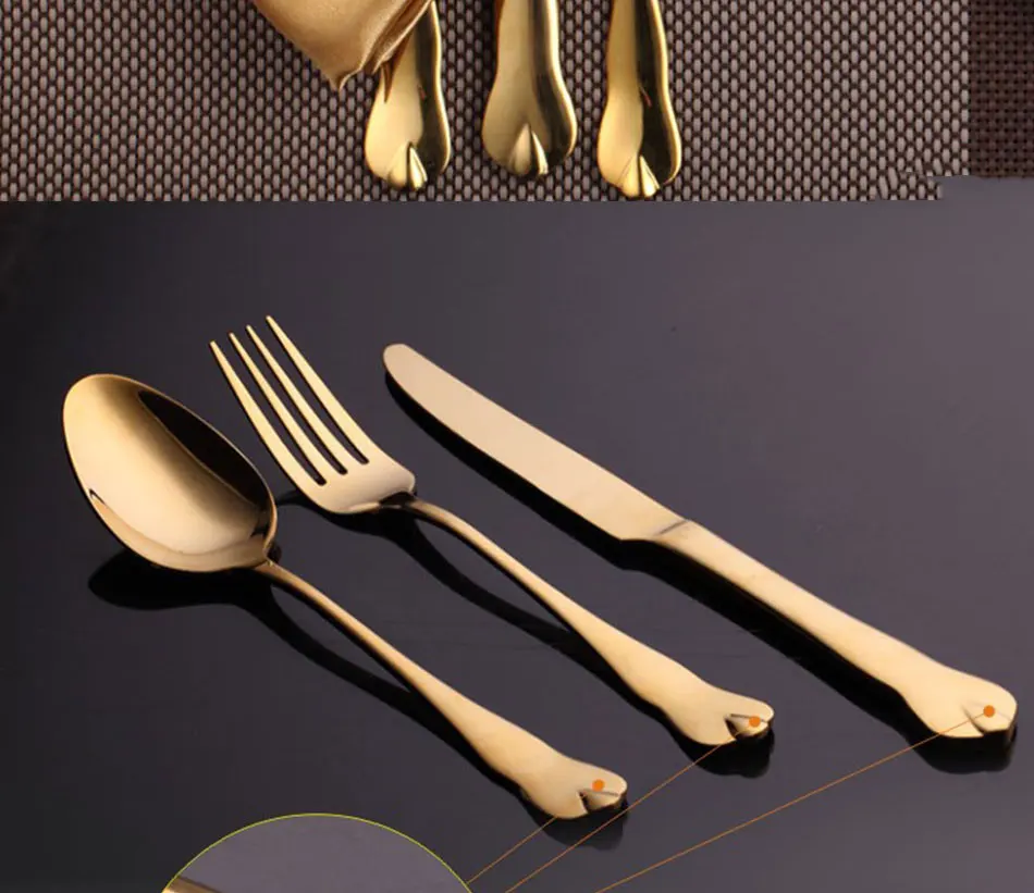 Luxury Gold Cutlery Set Stainless Steel Metal Dinnerware Set 3 Pieces Knife Fork Tableware Dining Dinner Western Food Kitchen (5)