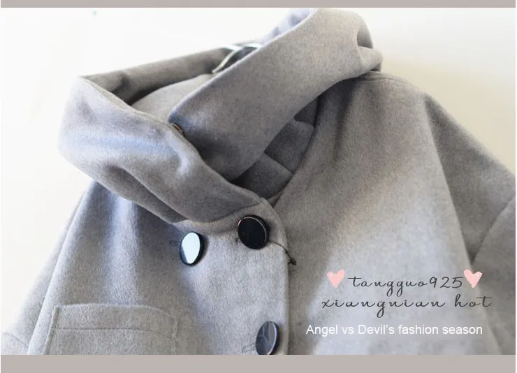 AD детская модная одежда из смеси шерсти и хлопка утепленное пальто с капюшоном с плюшевой подкладкой серого цвета комфортная верхняя одежда для девочек 3-10 лет