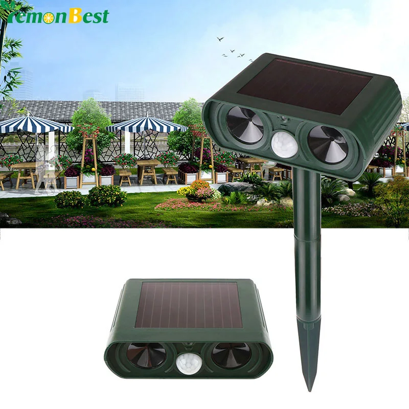 Led Solar Light Outdoor Ultrasonic Animal Repeller Garden Cat Dog Fox Deer Mice Repellent