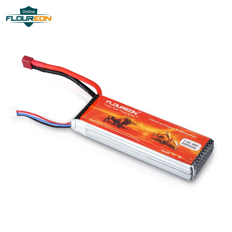 

Floureon 7.4V 5000mAh 30C 2S Deans Plug LiPo Battery for DIY RC Evader BX Car/RC Airplane Helicopter Drone RC Toy Battery