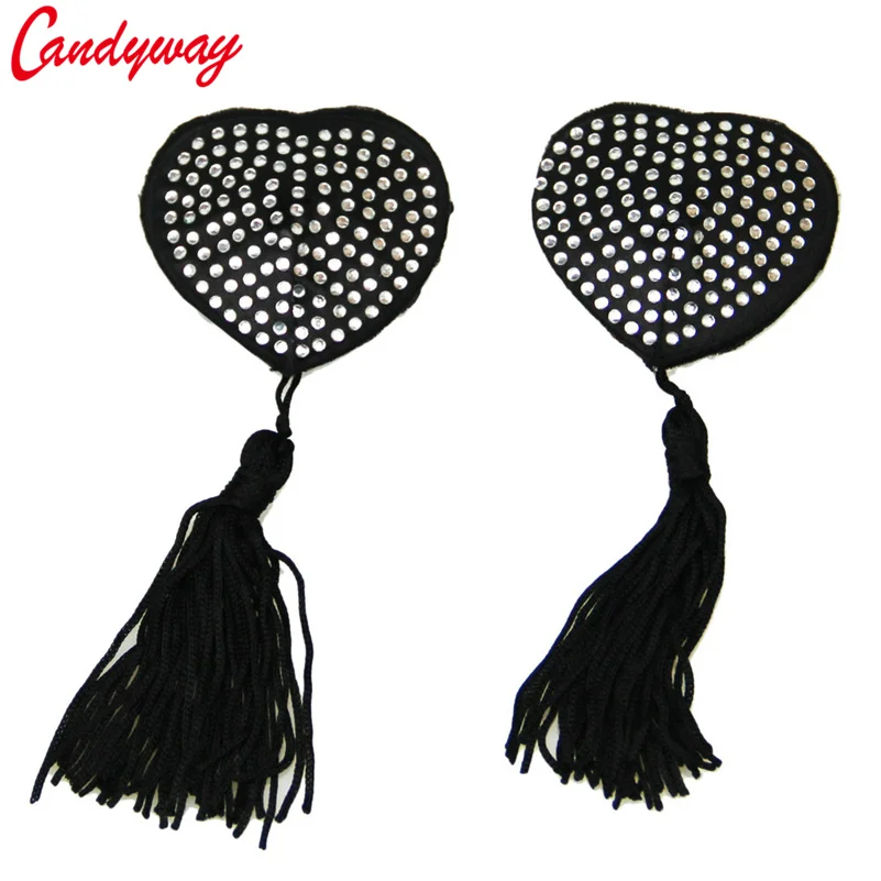 Sexy Women Milk Paste 4 Colors Tassel Heart Shape Sequin decorate Paste Breast Bra Nipple Cover Adhesive erotic lingerie Sticks