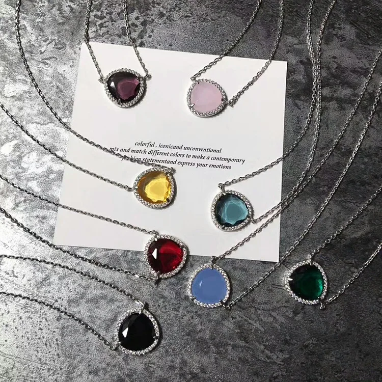 

Fashion designer copper jewelry 3A cubic zircon triangle shape candy necklace ,fashion brand italy brand jewelry zircon pendant