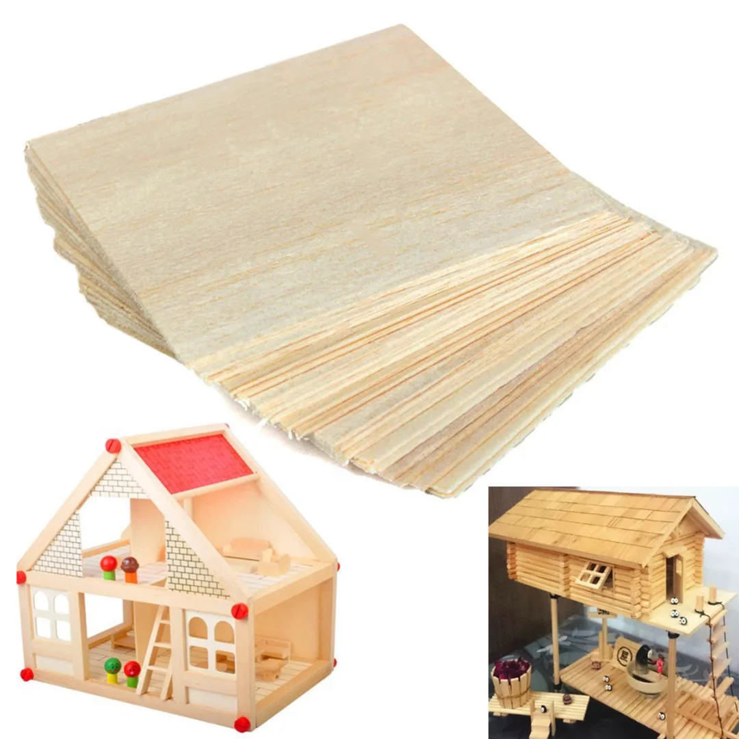 20pcs Wooden Plate Model Balsa Wood Sheets for House Ship Aircraft 100x100x1mm DIY